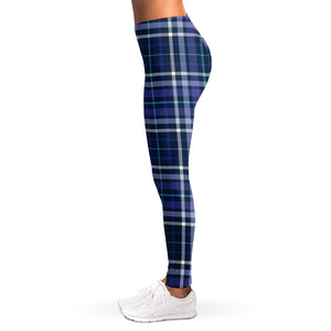 Blue Border Tartan Pattern Print Women's Leggings