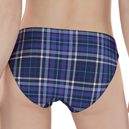 Blue Border Tartan Pattern Print Women's Panties