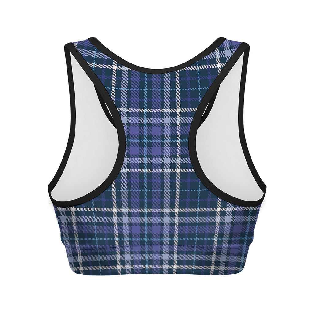 Blue Border Tartan Pattern Print Women's Sports Bra