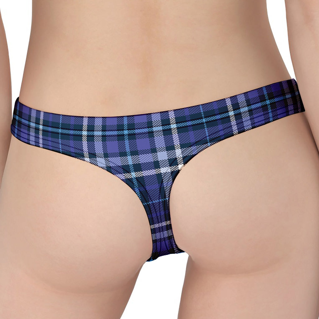 Blue Border Tartan Pattern Print Women's Thong