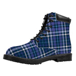 Blue Border Tartan Pattern Print Work Boots