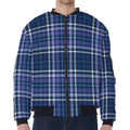 Blue Border Tartan Pattern Print Zip Sleeve Bomber Jacket