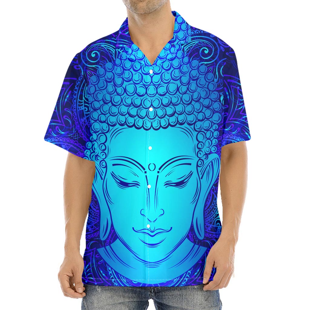 Blue Buddha Print Aloha Shirt