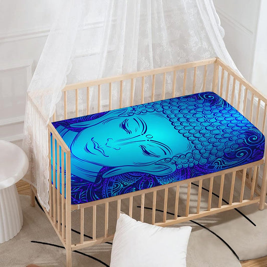 Blue Buddha Print Baby Crib Sheet