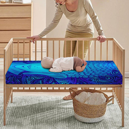 Blue Buddha Print Baby Crib Sheet