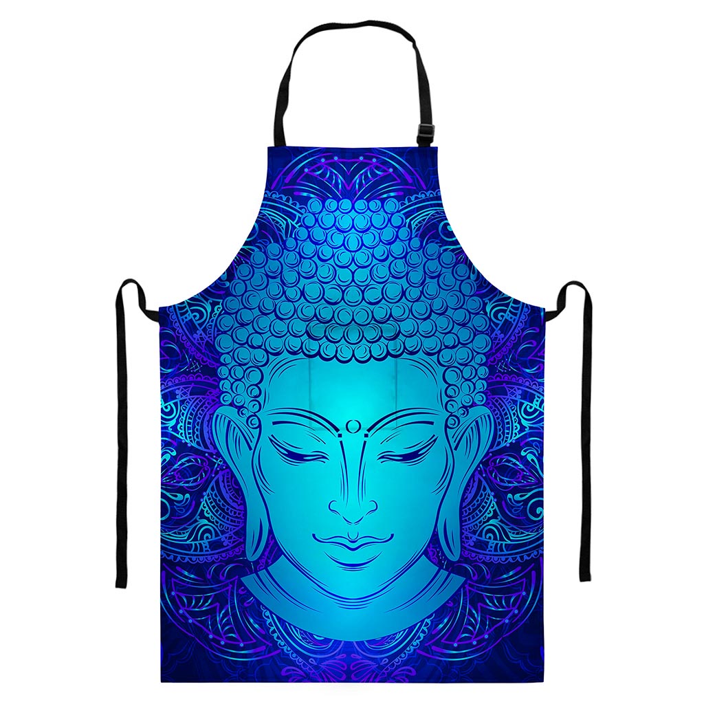 Blue Buddha Print Bib Apron With Pocket