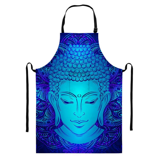 Blue Buddha Print Bib Apron With Pocket