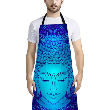 Blue Buddha Print Bib Apron With Pocket