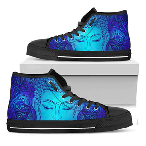 Blue Buddha Print Black High Top Sneakers