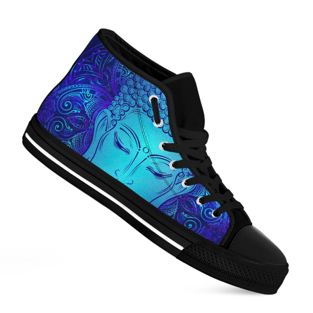 Blue Buddha Print Black High Top Sneakers