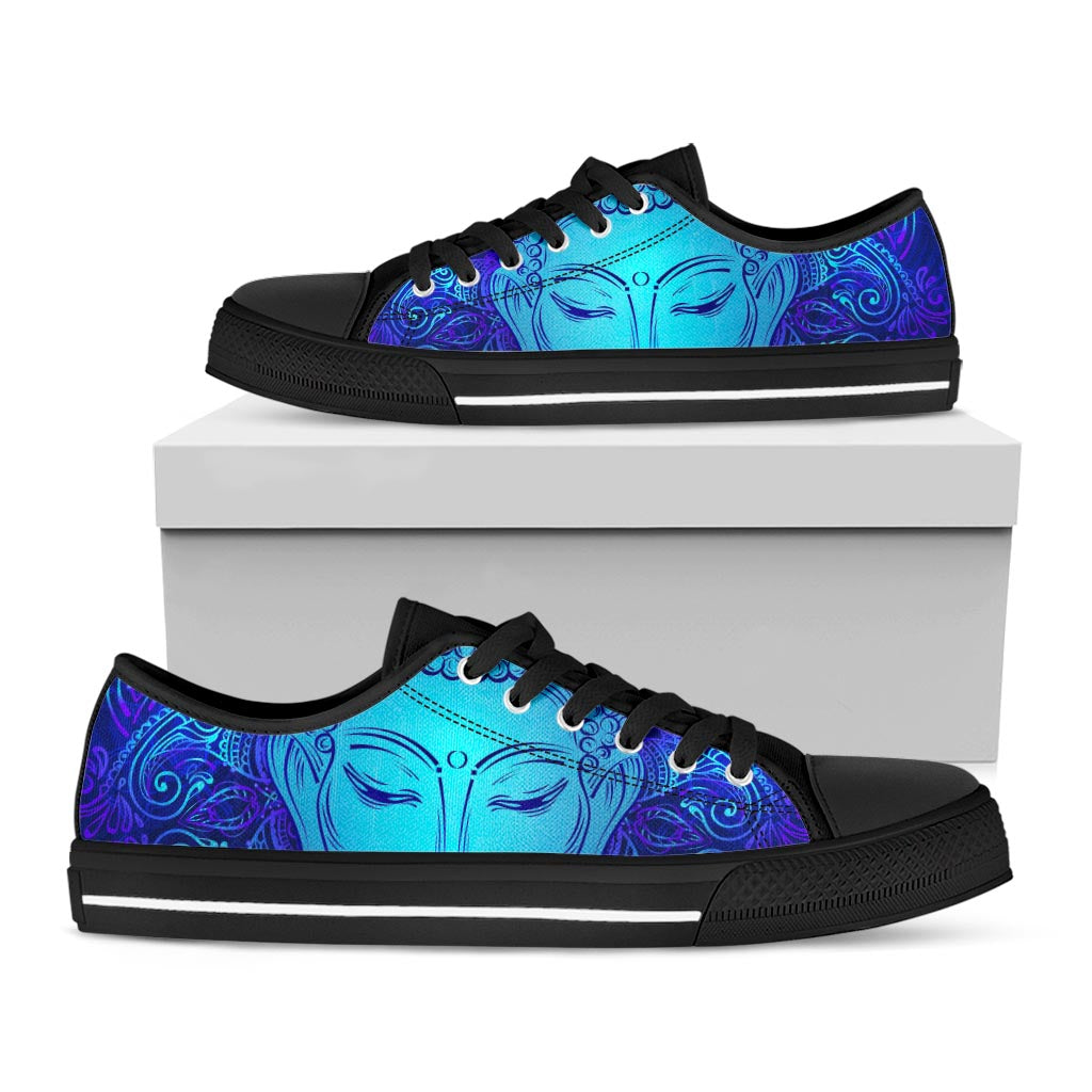 Blue Buddha Print Black Low Top Sneakers