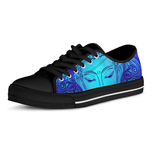 Blue Buddha Print Black Low Top Sneakers