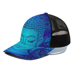 Blue Buddha Print Black Mesh Trucker Cap