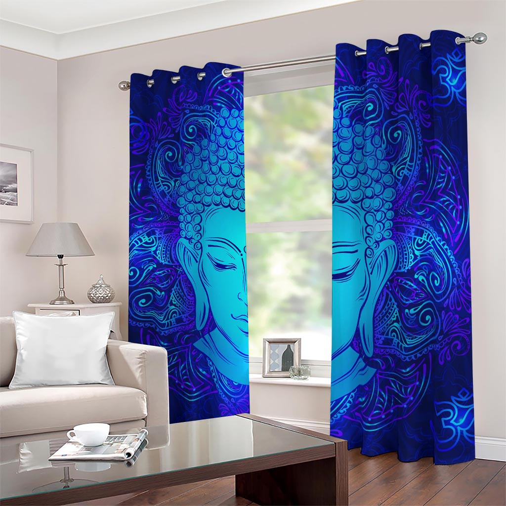 Blue Buddha Print Blackout Grommet Curtains