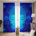 Blue Buddha Print Dimout Pencil Pleat Curtains