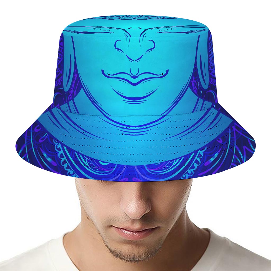 Blue Buddha Print Bucket Hat