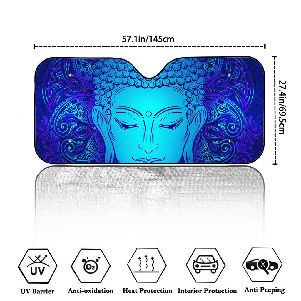 Blue Buddha Print Car Windshield Sun Shade