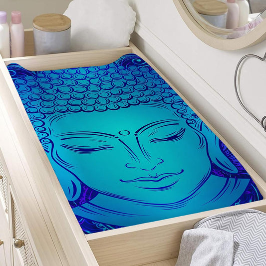 Blue Buddha Print Changing Pad Cover