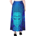 Blue Buddha Print Chiffon Maxi Skirt