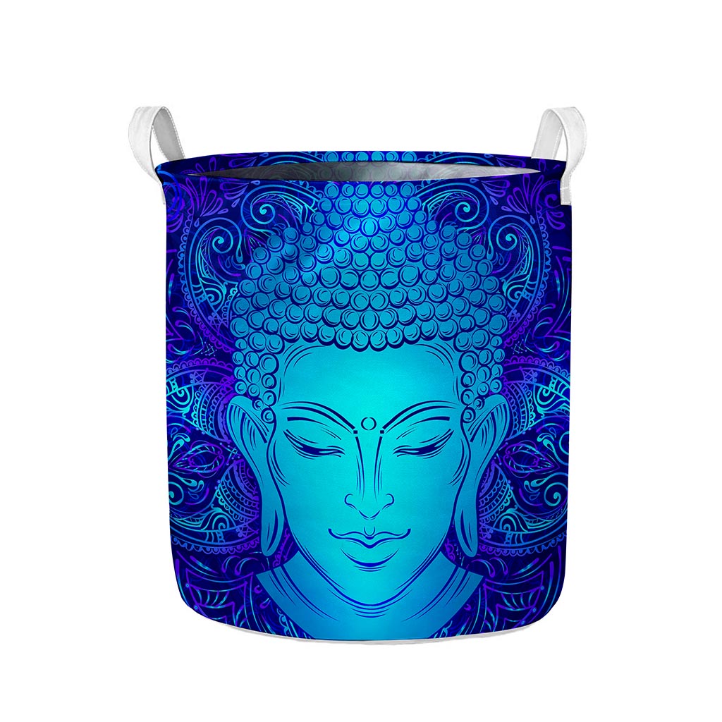 Blue Buddha Print Collapsible Laundry Basket