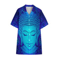Blue Buddha Print Cotton Hawaiian Shirt