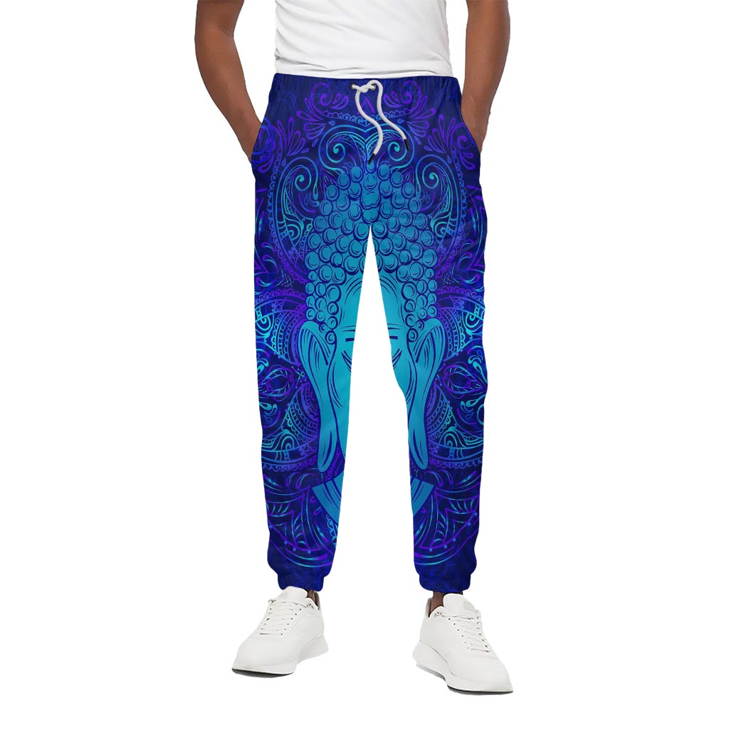 Blue Buddha Print Cotton Pants