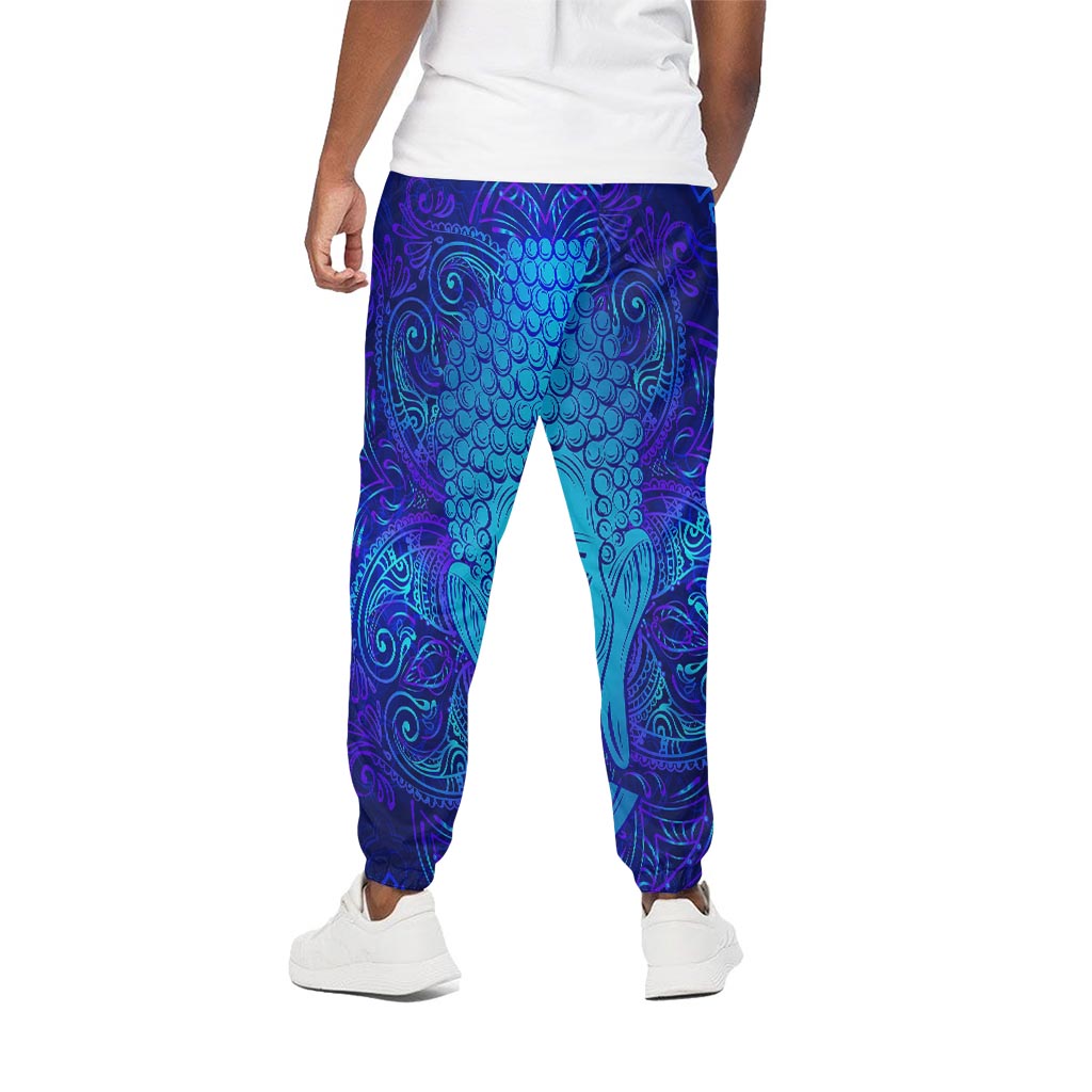 Blue Buddha Print Cotton Pants