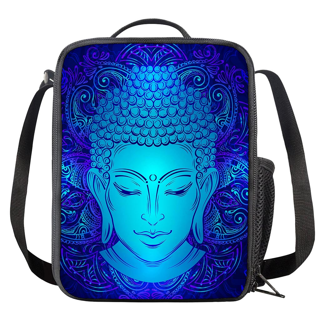 Blue Buddha Print Crossbody Lunch Bag