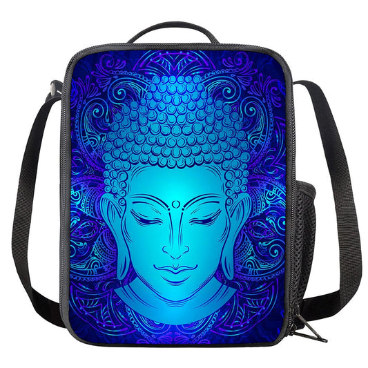 Blue Buddha Print Crossbody Lunch Bag