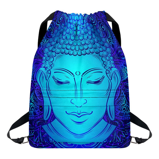 Blue Buddha Print Drawstring Backpack