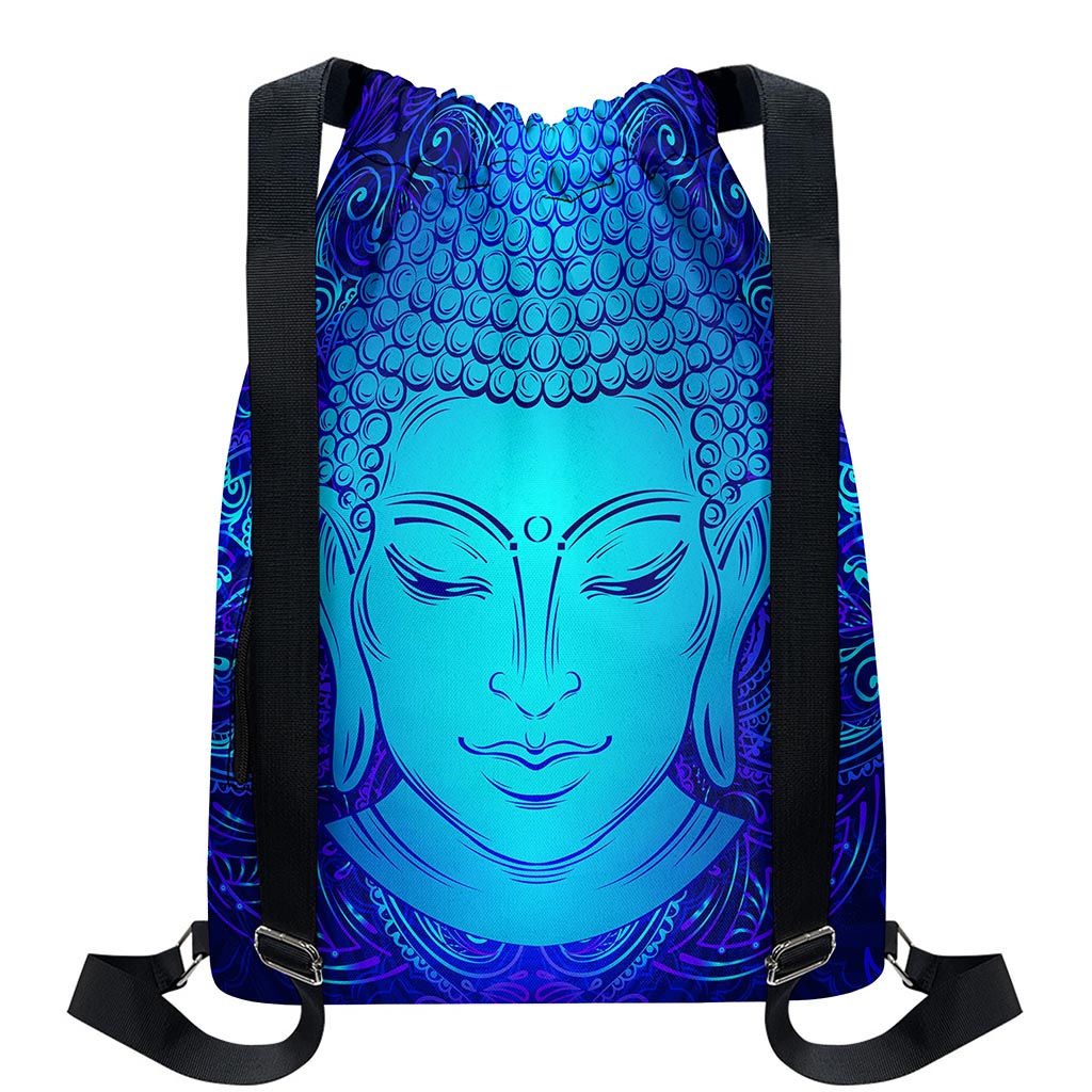 Blue Buddha Print Drawstring Backpack