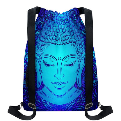 Blue Buddha Print Drawstring Backpack