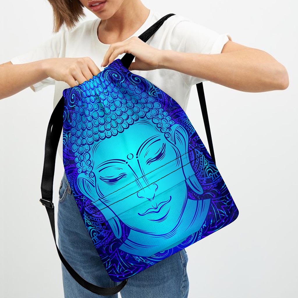 Blue Buddha Print Drawstring Backpack