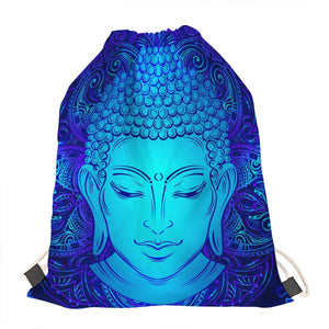 Blue Buddha Print Drawstring Bag