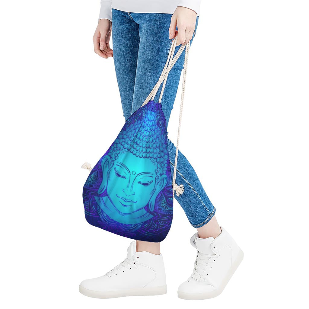 Blue Buddha Print Drawstring Bag