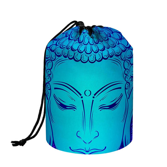 Blue Buddha Print Drawstring Makeup Bag