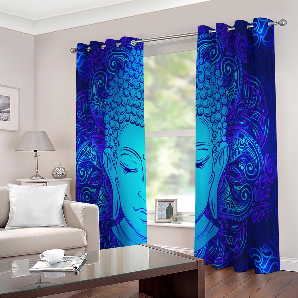 Blue Buddha Print Extra Wide Grommet Curtains