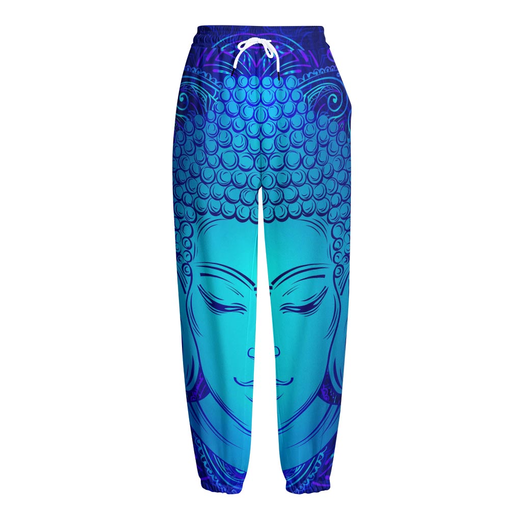 Blue Buddha Print Fleece Lined Knit Pants