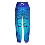 Blue Buddha Print Fleece Lined Knit Pants