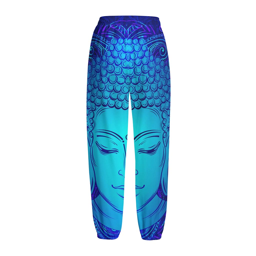 Blue Buddha Print Fleece Lined Knit Pants