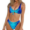 Blue Buddha Print Front Bow Tie Bikini