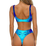 Blue Buddha Print Front Bow Tie Bikini