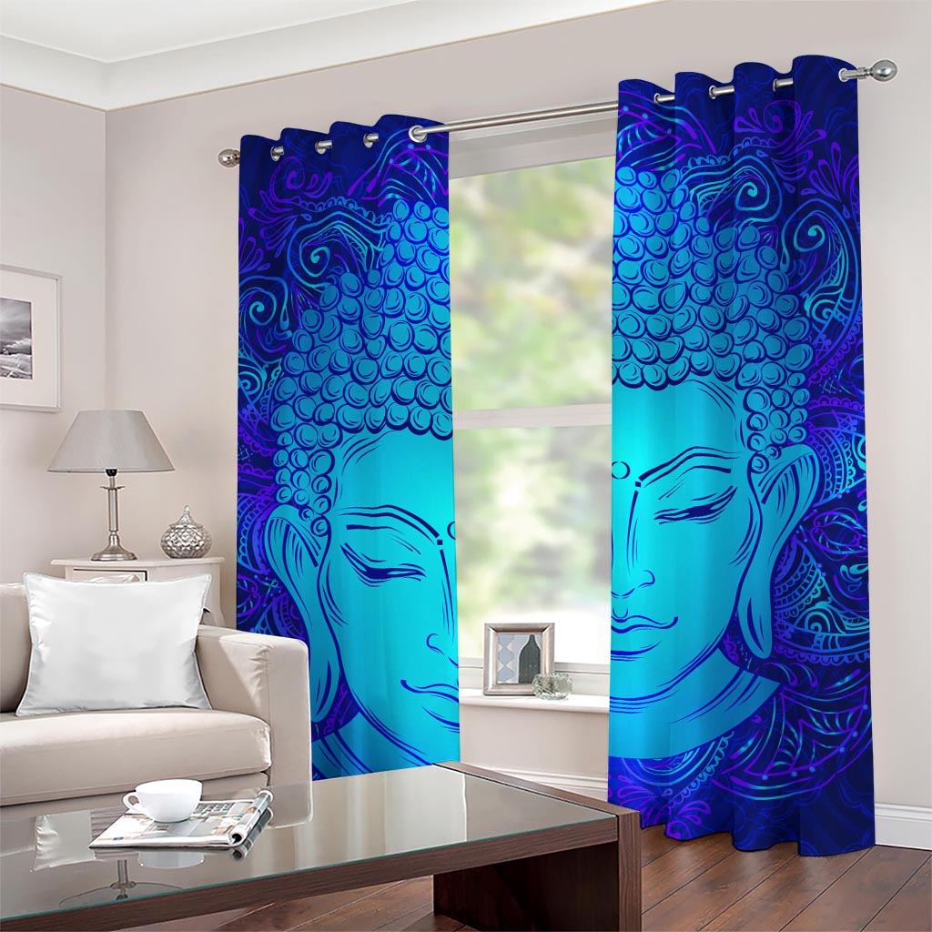 Blue Buddha Print Grommet Curtains