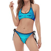 Blue Buddha Print Halter Scoop Tie Side Bikini