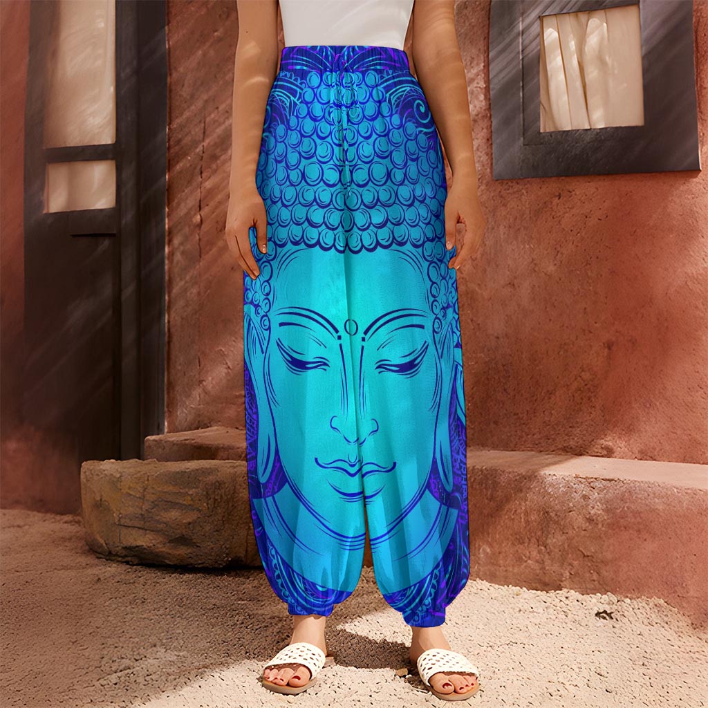 Blue Buddha Print Harem Pants