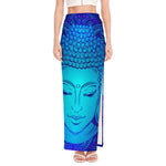 Blue Buddha Print High Slit Maxi Skirt