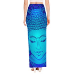 Blue Buddha Print High Slit Maxi Skirt