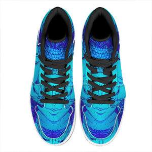 Blue Buddha Print High Top Leather Sneakers