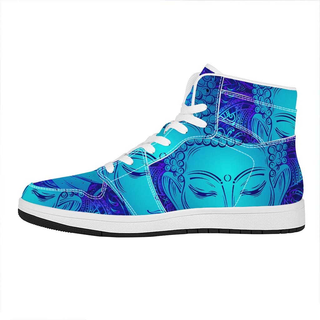 Blue Buddha Print High Top Leather Sneakers