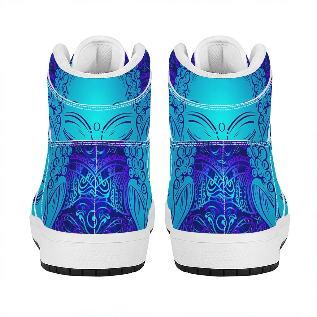 Blue Buddha Print High Top Leather Sneakers